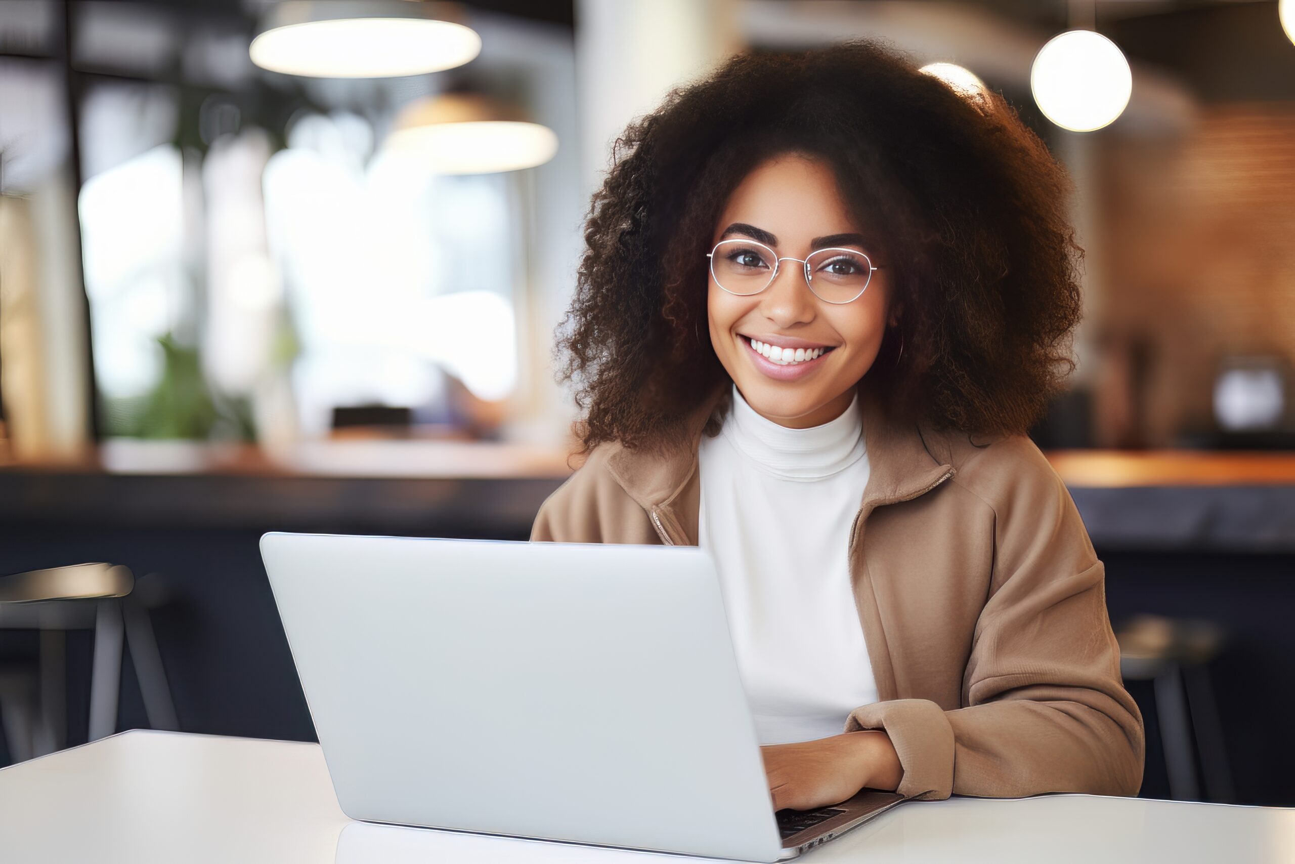 Portrait of Beautiful Black Female Student Learning Online in Co